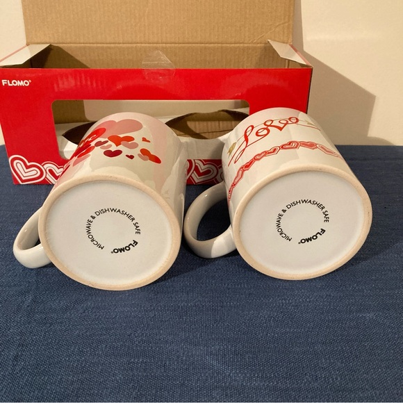 FLOMO Valentines Day Mug Set of Two White with Red Design - Picture 6 of 13